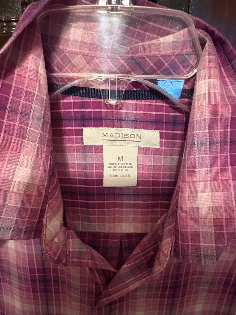 Madison Men's Pink Plaid Cotton Shirt